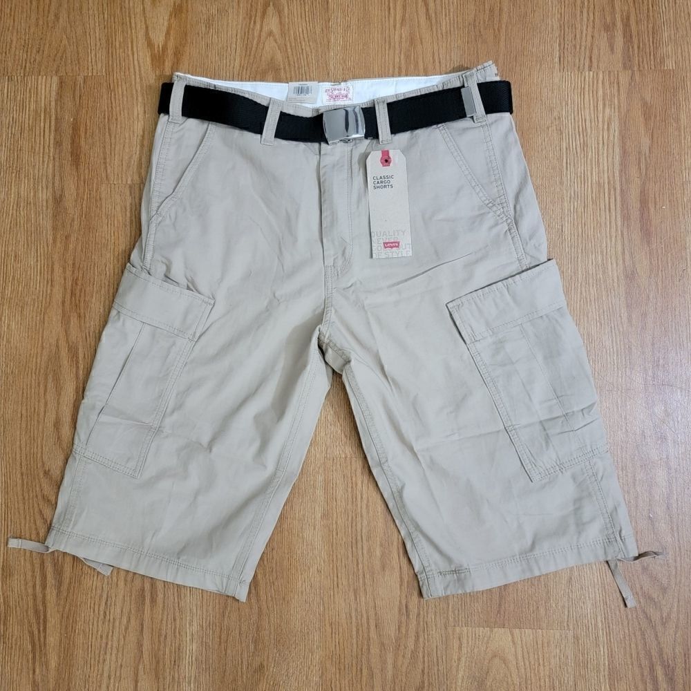 Levi's Premium Classic Cargo Shorts With Belt Beige Blue Men's Waist Size 30-32